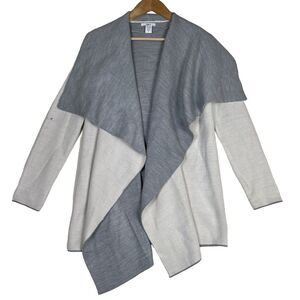 Women's Bar III Gray & Ivory Open-Front Waterfall Sweater Coat Sz S Cardigan‎